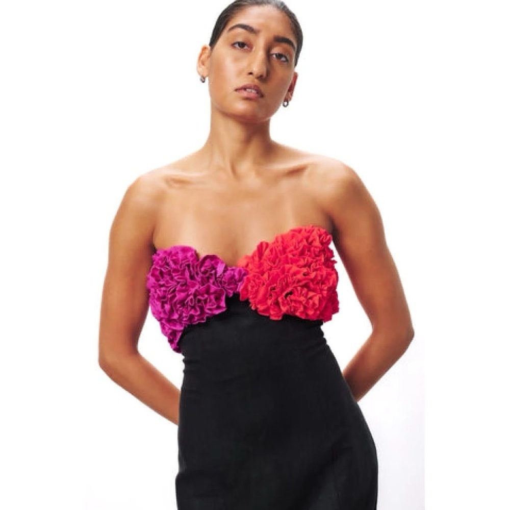 Mara Hoffman Carmen Strapless Floral Bustier Midi Dress Black Size 6 NWT
